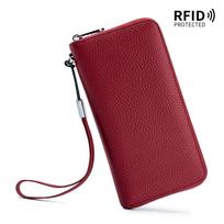 Moteriška piniginė, ilga odinė RFID viršutinė odinė rankinė Minkšta oda Paprasta piniginė mobiliojo telefono krepšys bordinė