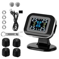 Belaidė USB TPMS Mini automobilių padangų slėgio stebėjimo sistema Automatinės apsaugos signalizacijos sistemos su 4 vnt išoriniu jutikliu juoda