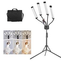 Lanksti 4-rankų LED vaizdo šviesa fotografijai, užpildanti šviesa 3200K-5600K, pritemdoma, su telefono laikikliu + UK Plug gray