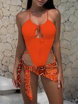 High Cut Sexy Women One Piece Swimsuit Thong Female Swimwear 3 Pieces Monokini Bandage Bathing Suit Swimming Suit Beachwear L oranžinė