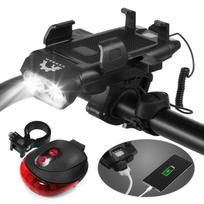 Dviračio lempų rinkinys Dviračio priekinė ir galinė lempos 4 viename USB įkraunama vandeniui atspari dviračio LED Bike light set black