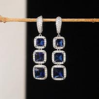 New Luxury Blue /White /Red /Green Square Cz Dangle Earrings For Women Bling Bling Engagement Wedding Earrings Fashion Jewelry