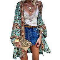 Moteriški Summer Open priekiniai megztiniai Bohemian Holiday Bikini Cover Up Cardigan Kimono Outwear XXL žalia
