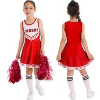 Sportinis cheerleading kostiumas vaikams mergaitėms, be rankovių šokių suknelė, cheerleading gėlės ir kojinių rinkinys 7-8 Years raudona