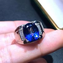 SACE GEMS 10*12MM Tanzanito Mėlynas Topazas Žiedai Vyrams 925 Sterlingas Sidabras Vestuvės Šventė Smulkūs Papuošalai Festivalis Open mėlyna