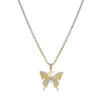 Hi Butterfly Pendant Hollow Butterfly Rhinestone Pendant Necklace Fashion Trend Shiny Butterfly Jewelry 4 white