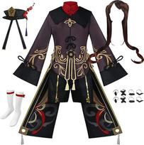 ATEOVE Hu Tao Cosplay Costume Uniform Dress Outfit Suit Full Set XXXL-Hu Tao Suit+wig black