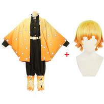 Anime Demon Slayers Kimetsu no Yaiba Agatsuma Zenitsu Cosplay Kostiumas Moterims Kimono Uniforma Helovino Kalėdų Vakarėlio drabužiai XS-(Suit+Wig)