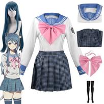 Anime Danganronpa Maizono Sayaka Cosplay Kostiumas Mokyklinė Uniforma Žydus Perukas Marškiniai Sijonas Kojinės Apranga Helovino Karnavalo Drabužiai L-(Costume+Wig)