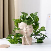 Dervos gėlių vazonas Succulent Head Art Vaza Veido sodintuvas Portretas sodo augalų vaza balta