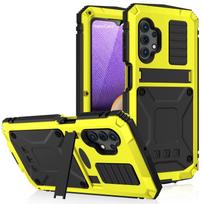 Visiškai metalinis aliuminio šarvų stovas telefono dėklas, skirtas Samsung Galaxy S23 S22 S21 Ultra S23 Plus S21 FE A32 4G 5G Note 20 smūgiams atsparus dangtelis For Galaxy S22 geltona