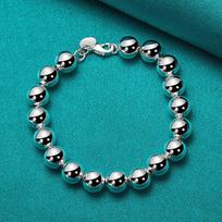 925 Sterling Silver 10mm Bead Chain Bracelet For Women Men Wedding Party Fashion Jewelry 20cm