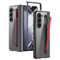 Dėklas Samsung Galaxy Z Fold 5, galvanizuotas skaidrus sulankstomas šarnyras su spalvingu rašiklio lizdu, grūdintas stiklas, smūgiams atsparus dangtelis for galaxy Z fold 5