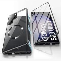 Skirtas Samsung Galaxy S23 S22 Ultra/iphone 15 14 13 12 Pro Max Case Magnetinis belaidis įkrovimas 360° Metalo lydinio viso erdvinio ekrano apsauginis dangtelis For Samsung S23Ultra juoda