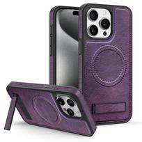 Luxury Leather Stand Magnetic Magsafe Phone Case for IPhone 15 12 11 13 14 Pro Max 15Pro 15Plus Hidden Bracket Soft Silicone Shockproof Cover For iPhone 11 ProMax tamsiai violetine spalva