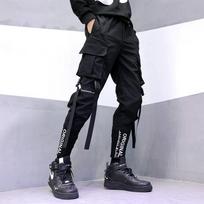 Vyriškos kargo sportinės kelnės High Street Slim Fit sportinės kelnės bėgiojimui Hip Hop daug kišenių sportinės kelnės L juoda