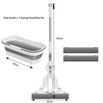 Sponge Mop sistema su sulankstomu šluostės kibiru namų plytelių grindims vonios kambario valymo valytuvu ir ištraukiama teleskopine ilga rankena 2pcs mops balta