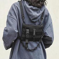 Funkcinis taktinis krūtinės krepšys, skirtas unisex madingam „Bullet Hip Hop Vest Streetwear“ krepšys, juosmens komplektas, moteriškas juodas laukinis krūtinės krepšys juoda