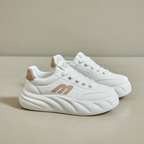 Women's White Platform PU Leather Sneakers Slip on Lightweight Breathable Casual Running Walking Shoes Chunky Lace-Up Sneakers Sport Tennis Shoes 35