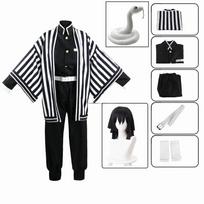 Anime Demon Slayer Kimetsu No Yaiba Iguro Obanai Kimono Uniform Anime Wig Cosplay Costume Halloween Party White Snake Props L-(Full set+wig)