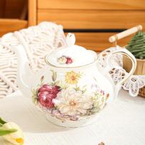 Elegantiškas gėlių rašto kaulinio porceliano arbatinukas su auksiniu krašteliu | Europos įkvėptas daugiafunkcis arbatos ir kavos puodelis | Puiki dovanos prekė Pink And White Flowers