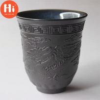 Reljefinis drakono ir fenikso arbatos puodelis Pu'er arbatos puodelis gėrimų indai Temmoku Glaze Master Cup arbatos indai