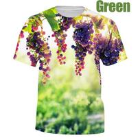 Vynuogių serija Vyriški marškinėliai Vasariniai trumpomis rankovėmis su vaisių spauda T-shirt 3D spausdinti marškinėliai Vyriški marškinėliai Laisvalaikio apranga S žalia