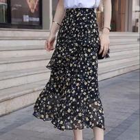 Exquisite Crushed Chiffon Skirt Women Spring and Summer Chic Mid-length Half-body Skirt High Waist Irregular Ruffle Skirt XXXXL black