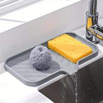 1vnt didelis silikoninis kempinės laikiklis, kriauklės tvarkyklės dėklas, indų kempinės drenažo laikymo padėklas, muilo dozatorius, šveitiklis pilka