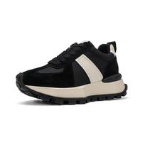 Small waist non-slip platform Forrest Gump shoes women's autumn and winter Joker casual shoes leather warm and velvet sneakers. 35 black