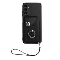 Piniginės Kortelių Laikiklio Lizdai Žiedo Stovo Dangtelis Telefono Dėklas Samsung Galaxy S20,S21,S22,S23,A12,A13,A14,A15,A24,A25,A33,A34,A53,A54,A55,M55,C55,M15... Samsung Galaxy S23 FE juoda