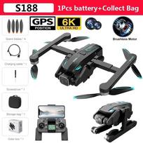S188 GPS dronas 8K Professional HD dviguba kamera 5G Wifi optinio srauto padėties nustatymo kliūčių išvengimas be šepetėlių sulankstomas keturkopterio RC žaislai 6K 1 Battery juoda