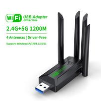 VAORLO Original 4 antenos 1200Mbps WiFi USB 3.0 Adapter 802.11AX Dual Band 2.4G/5GHz Wi-Fi Dongle tinklo plokštė, skirta Win 10/11 PC juoda