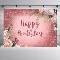 Pink Floral Happy Birthday Backdrop Background Kids Girls Vinyl Decoration 5x3ft 7x5ft 8x6ft 150*90cm