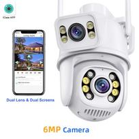 Wifi stebėjimo kameros 8MP dvigubo objektyvo saugumo apsaugos CCTV kamera lauko žmogaus aptikimo belaidė PTZ IP kamera ICSee Lenovo 6MP NO Card