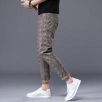 Spring And Summer British Style Casual Pants For Men, Black Cropped Straight Leg Long Pants For Men, Checkered Loose Pants For Men 28 chaki