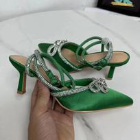 fashion Diamond Chain Sandals womens 2024 Party Women Pumps Sexy Pointed Toe Wedding Bridal Stilettos summer 6cm High Heels Shoes 37 žalia