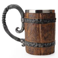 550ml Vikingų medžio stiliaus alaus bokalas Kalėdinė dovana Medinės statinės imitacija Alaus puodelis Dvisienis gėrimo puodelis Metalinis izoliuotas 1pc