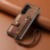 Wrist Strap PU Leather Stand Phone Case For Samsung Galaxy Z Fold 6 5 Fold6 Fold5 5G Wallet with Card Holder Shockproof Cover Galaxy Z Fold 5 ruda