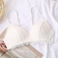 White Underwear Thin Collection Small Chest Without Steel Ring Women's Underwear Lace Sweet Bra Light Breathable 32/70 balta