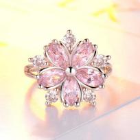 925 Sterling Silver Fashion Adjustable Open Cz Flowers Ring For Women Temperament Jewelry Accessories Gift 9 rožinė