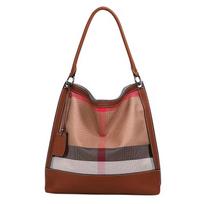 High-end bag women's single shoulder messenger bag all-match large-capacity handbag plaid stripe brown