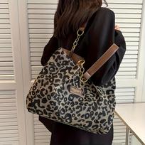 Fashion Leopard Print Tote Bag, Retro Chain Shoulder Bag, Women's Large Capacity Handbag juoda