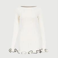 New Knitted Mini Dress For Women Fungus Contrast Color Slim Sweater Dress Elegant Female Clothes Long Sleeve Dress S balta