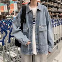 Lapel Jacket Men'S Korean Version Loose Teen Trend Denim Jacket Trendy Brand Fashion Men'S Clothing S šviesiai mėlyna spalva