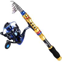 Anglies pluošto teleskopinė meškerė ir naujausio dizaino metalinės ritės sukimo ritės kombinacijos 1.8M Rod&2000 Reel