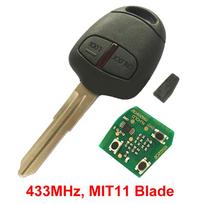 433,92MHz 2 mygtukų automobilio nuotolinio valdymo pultelis su ID46 lustu nenupjautu peiliuku, skirtas Mitsubishi one size