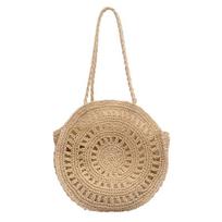 Retro vasariniai apvalūs šiaudiniai krepšiai moterims laisvalaikiui rankų darbo pynimo pečių krepšys paplūdimio atostogų rankinė 38*10*38cm smėlis