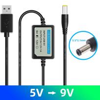 Fonken USB įkrovimo kabelio maitinimo didinimo adapteris DC 5V–9V/12V 1A įtampos keitiklis Step Up 2,1x5,5 mm laidas nešiojamajam kompiuteriui įkrauti 5V to 9V juoda