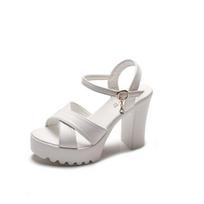 Summer Fashion Ladies Fish Mouth Thick Heel Sandals High Heel Sandals 40 balta